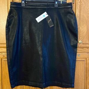 Stitch Fix Jen 7 Black Coated Denim Pencil Fitted Bodycon Skirt with back slit